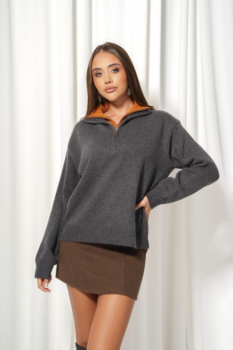 Пуловер double collar dark grey